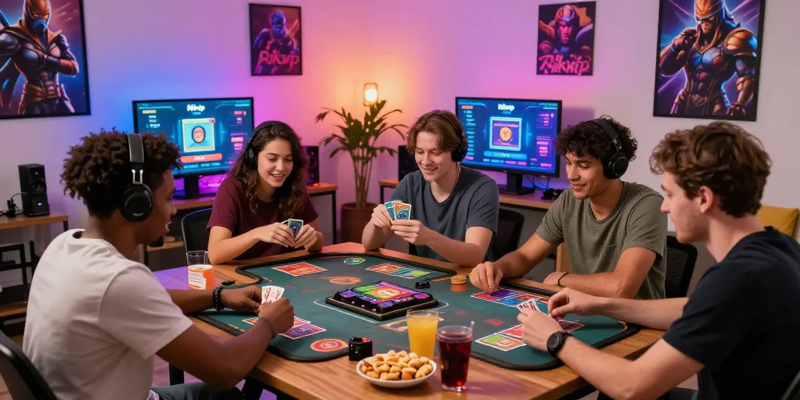 Friends enjoying an exciting game session on the Rikvip platform in a lively living room.