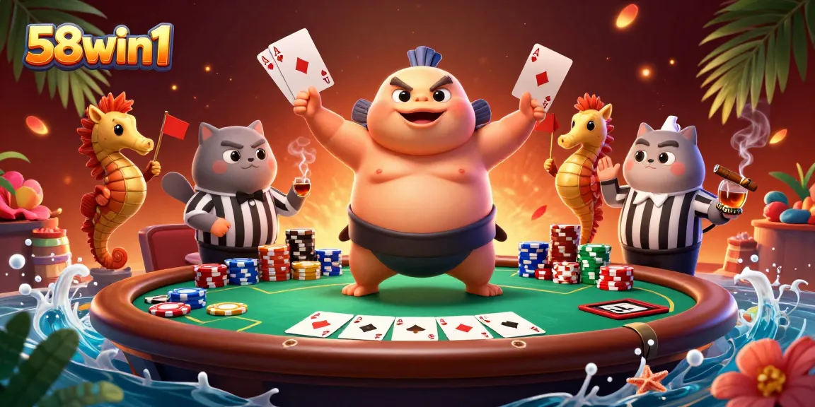 Experience the action at 58win1, featuring vibrant underwater poker with unique characters.