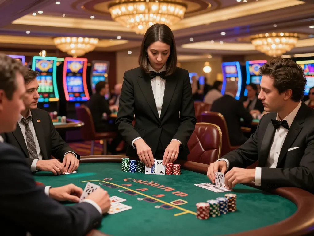 Experience betting strategies at the luckyindex blackjack table in a lavish Vegas casino.