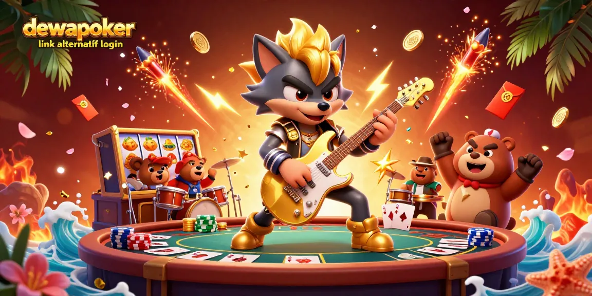 Experience the thrill of gambling with dewapoker link alternatif login, featuring a vibrant 3D scene of poker and casino elements.
