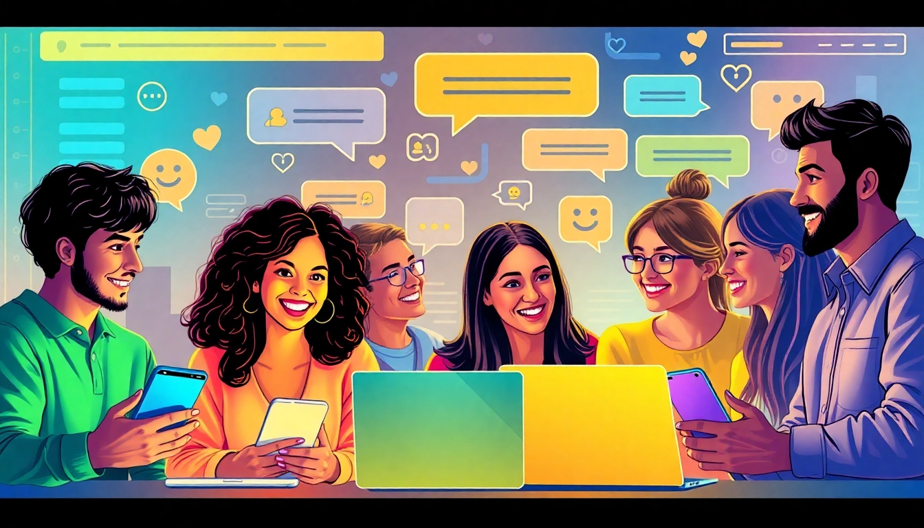 إشراك الأفراد في شات دردشتي عبر دردشة افتراضية، مع عرض بيئة تفاعل رقمي ودية.