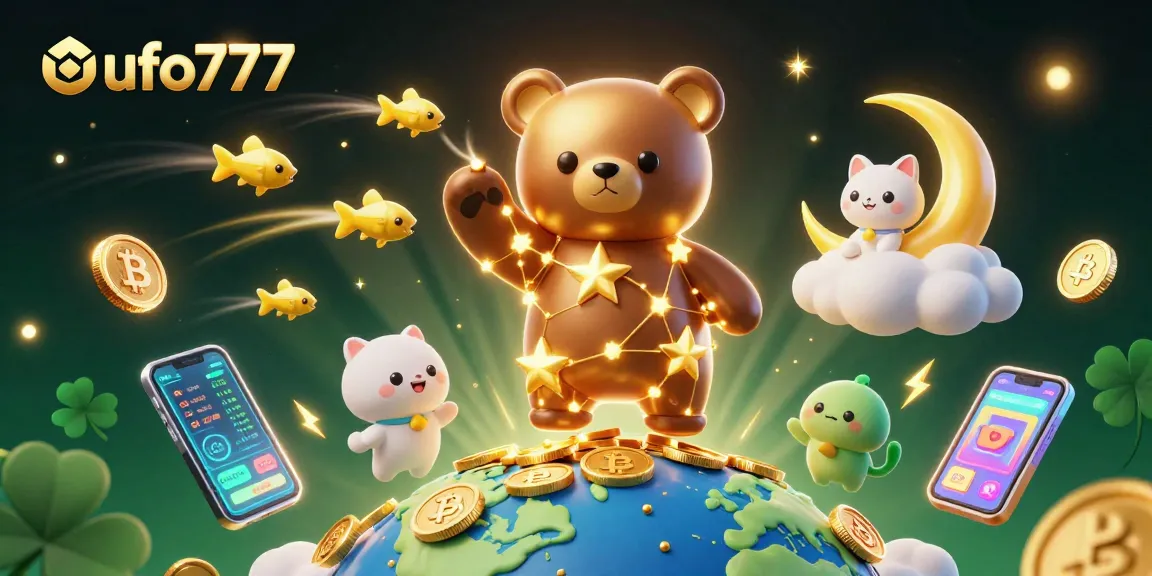 Win big with ufo777's engaging 3D illustration of a constellation bear and dazzling cosmic elements.