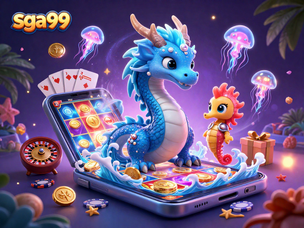 Experience the thrilling world of sga99 with an azure water dragon, seahorse knight, and casino games.
