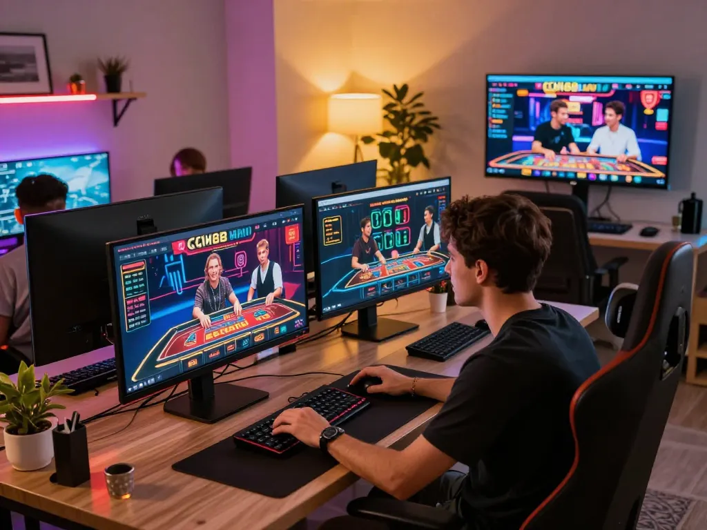 Player engaging in online CM88 casino games in a modern gaming setup