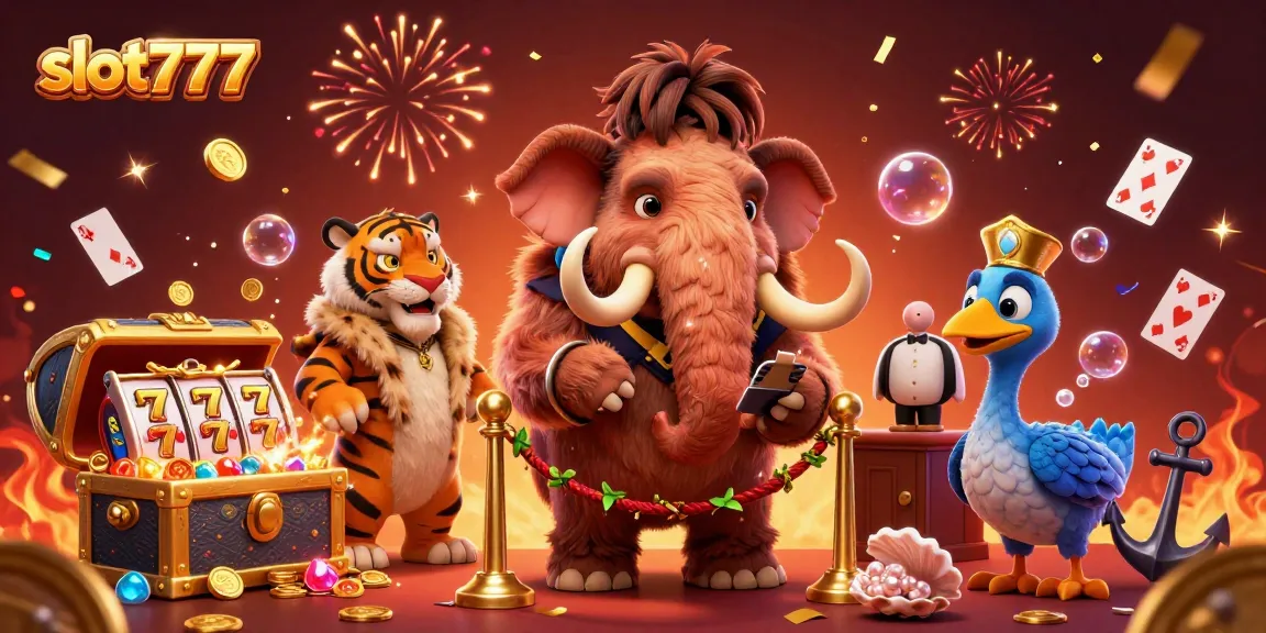 Experience the thrill of slot777 with vibrant characters at a lively casino scene full of gold and excitement.