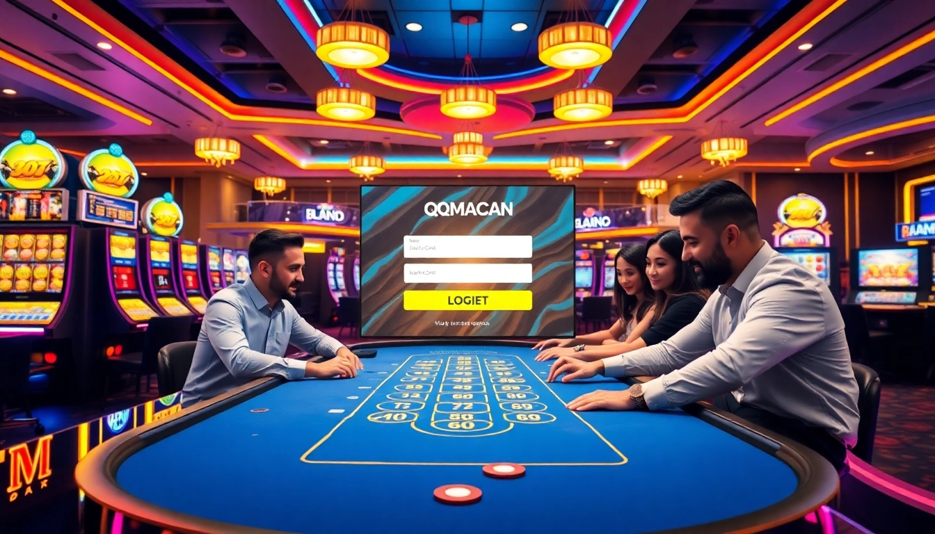 Engage with the thrilling QQMacan login experience amidst vibrant casino action.