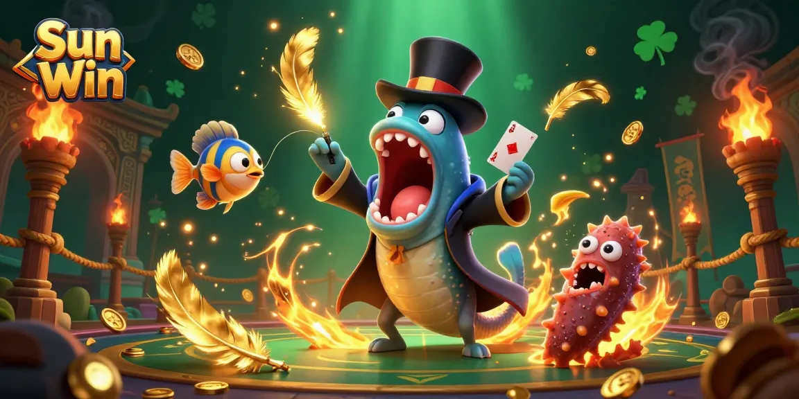 Engage in thrilling gambling action at Sun Win with deep-sea characters in an exciting casino scene.