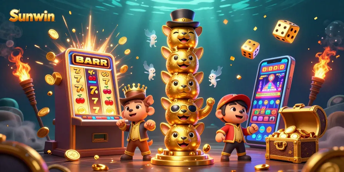 Experience thrilling jackpots with Sunwin's vibrant 3D casino scene featuring golden totem and bursting rewards.