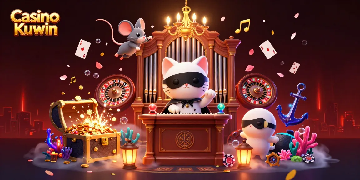 Experience thrilling gaming at Casino Kuwin with engaging characters and vibrant casino elements.