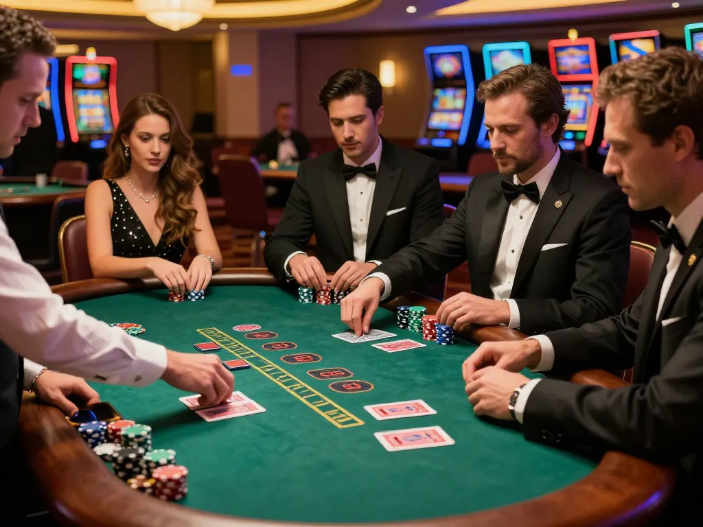 GO88 players strategizing at a blackjack table under elegant casino lights