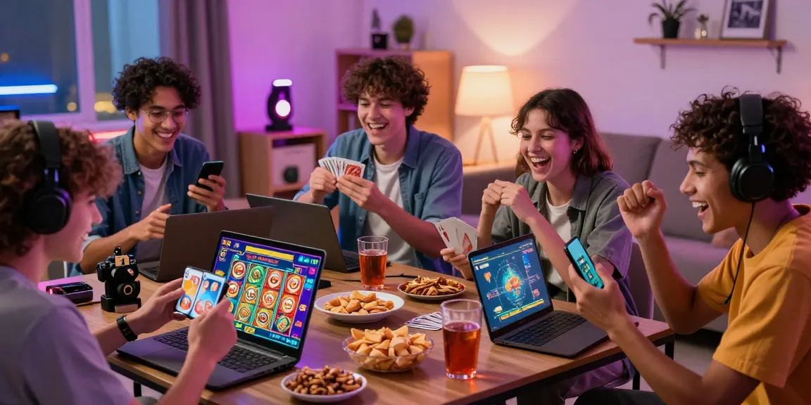 Players enjoying a lively gamebaidoithuong is session at home, celebrating wins in a cozy atmosphere.