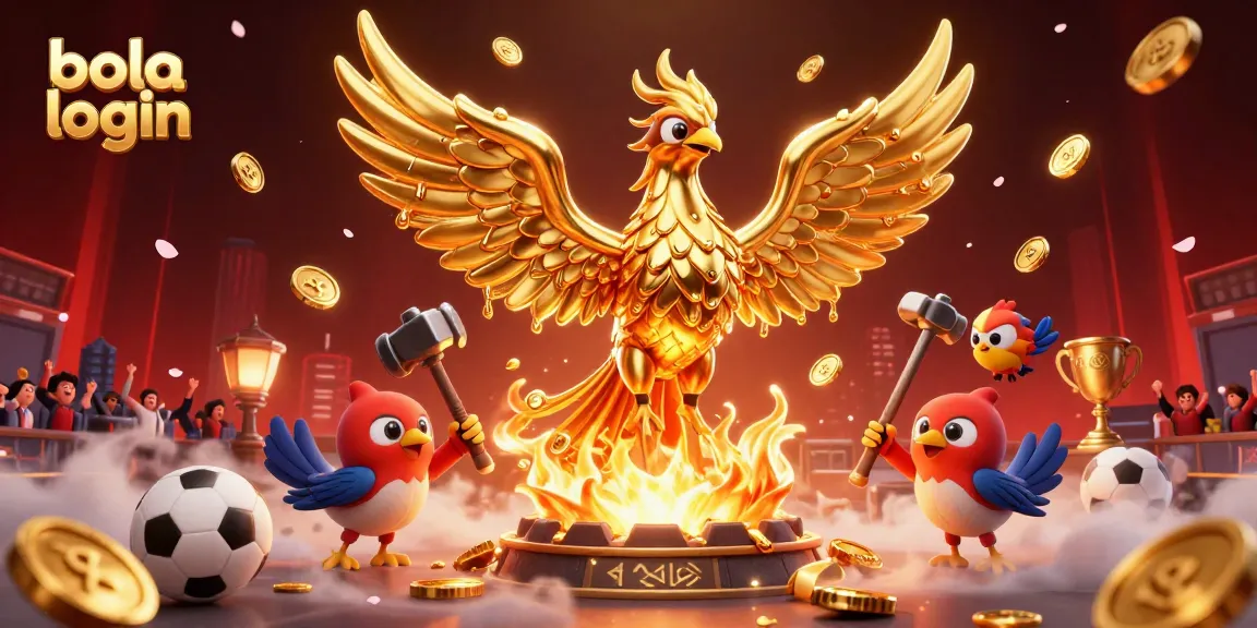 Bet on the latest sports with bola login, featuring a dynamic scene of a phoenix and colorful betting elements.