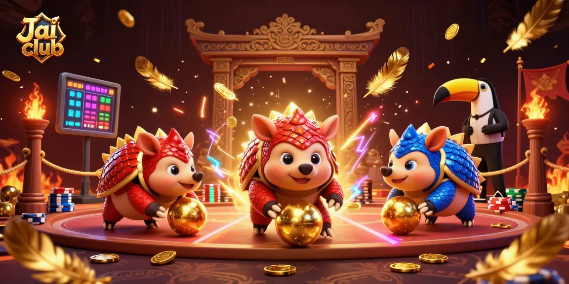 Engage with the Jai club as rival pangolins roll into golden balls amidst vibrant casino-themed elements.