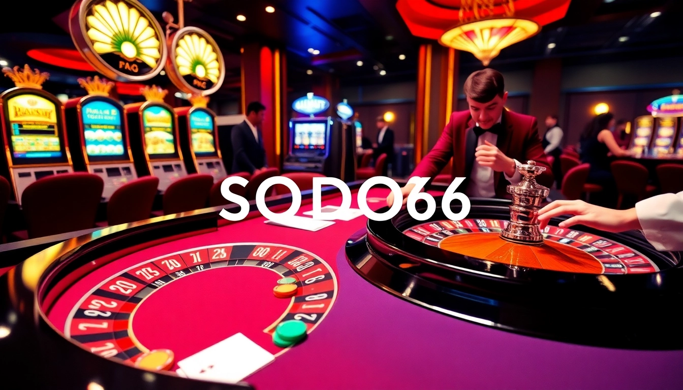 SODO66 players enjoying a thrilling game at the roulette table in an upscale casino.
