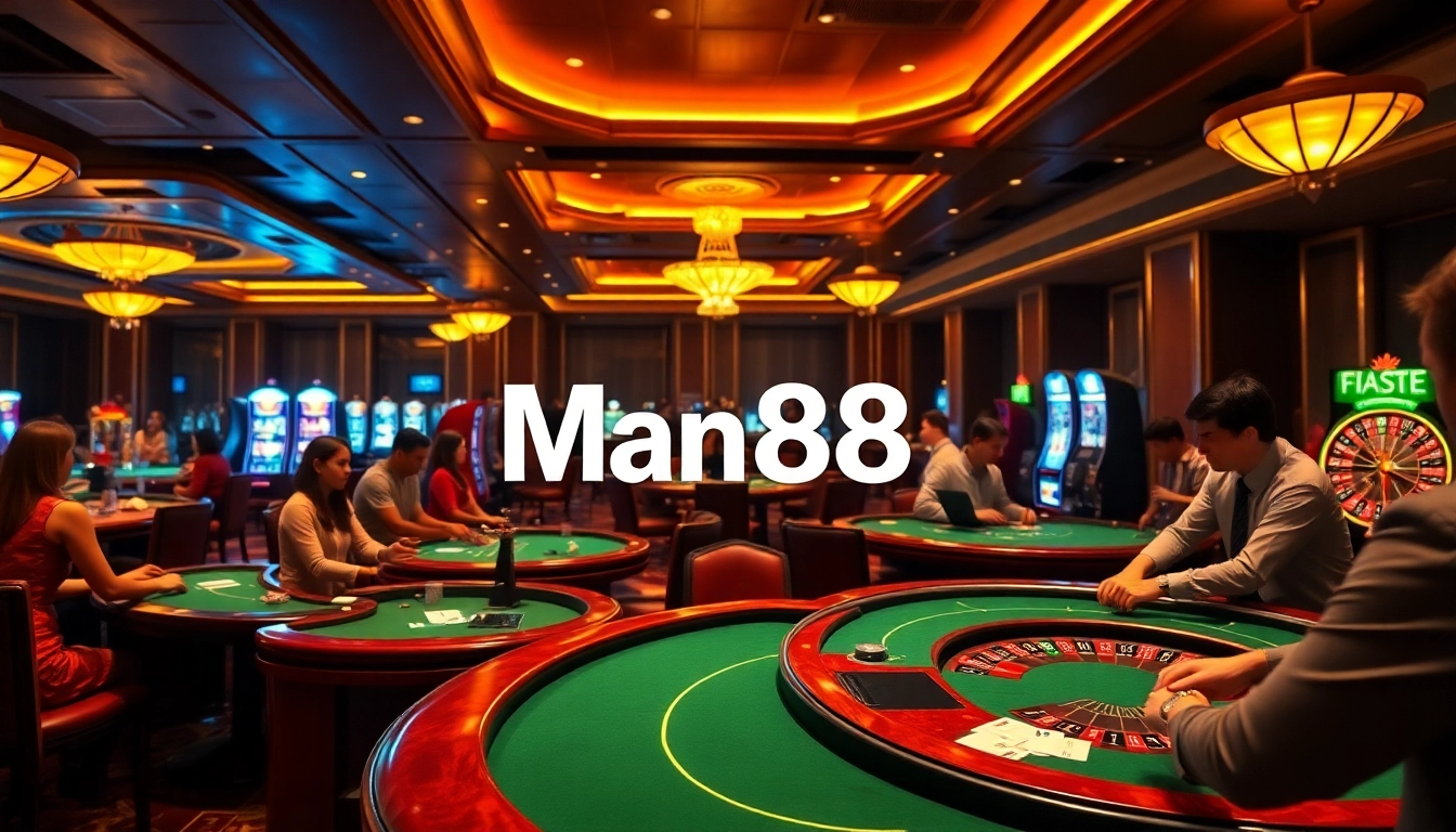 Experience thrilling gaming action with Man88 at luxurious casino tables full of excitement and rich colors.